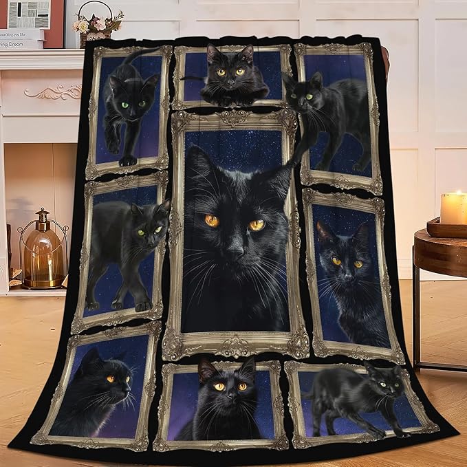 Black Cat Blanket Cats Throw Blanket Flannel Stuff Merch Cozy Decor Fleece by Unknown