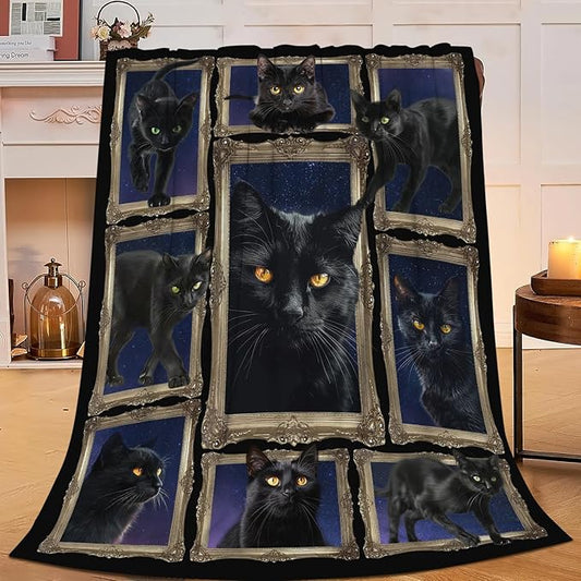 Black Cat Blanket Cats Throw Blanket Flannel Stuff Merch Cozy Decor Fleece by Unknown