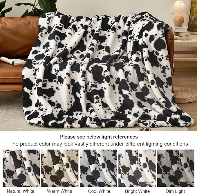 PHF Cute Cow Print Sherpa Blanket Twin Size - Image 8
