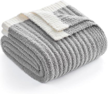Snuggle Sac Fluffy Ribbed Grey Blanket Twin Size, Soft Luxurious Knit Fuzzy by SnuggleSac