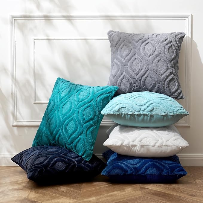 MIULEE Teal Throw Pillow Covers 12x20 Inch, Soft Winter Plush Faux Wool Couch - Image 5