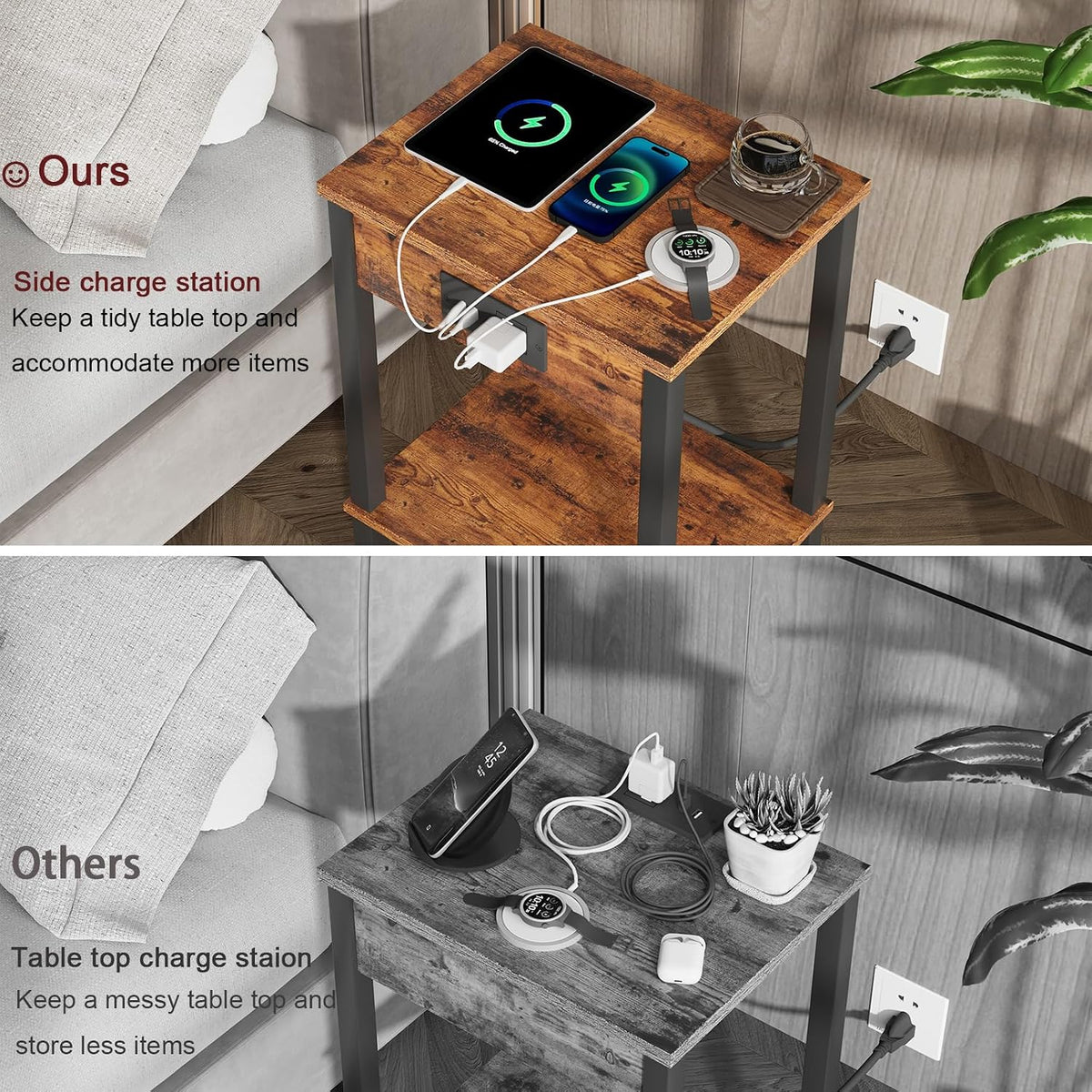 vimber side table with charging station, set of, package contents