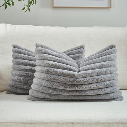 FUTEI Grey Throw Pillow Covers Set of 2, 12x20 Inch Striped Texture Lumbar by FUTEI