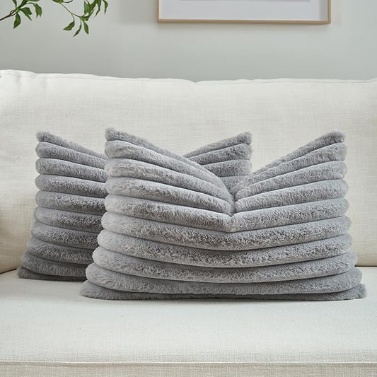 FUTEI Grey Throw Pillow Covers Set of 2, 12x20 Inch Striped Texture Lumbar by FUTEI