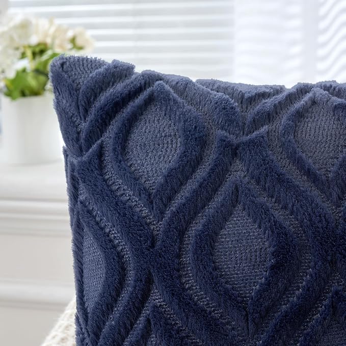 MIULEE Navy Blue Throw Pillow Covers 18x18 Inch, Soft Winter Plush Faux Wool - Image 3