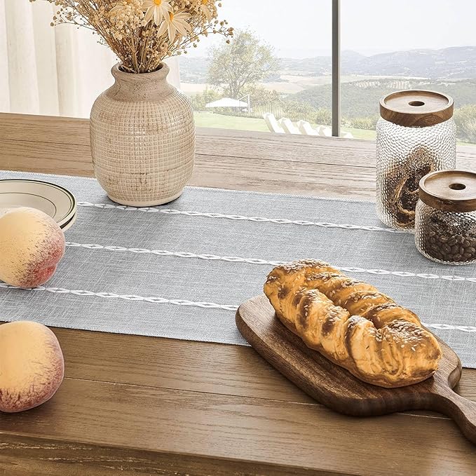 ZeeMart Farmhouse Braided Striped Table Runner, Rustic Grey Table Runners 48 - Image 4
