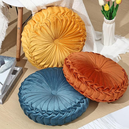 1 Pcs Round Throw Pillows Decorative Velvet Pleated Throw Pillows 15'' Diameter - Image 6