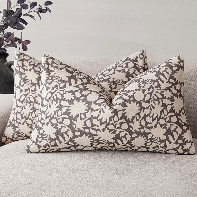 Foindtower Set of 2 Decorative Neutral Floral Throw Pillow Covers Accent by Foindtower