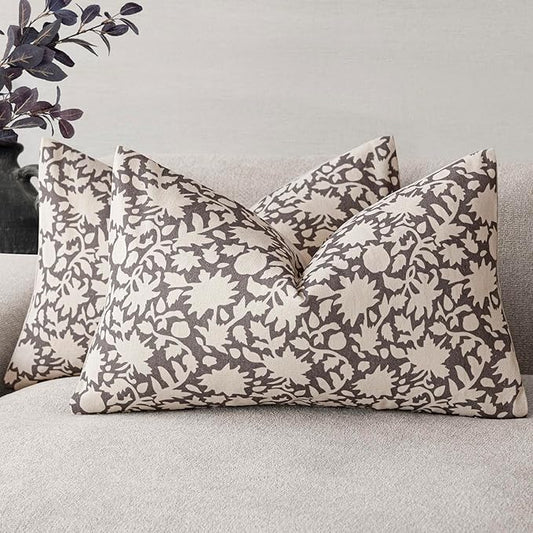 Foindtower Set of 2 Decorative Neutral Floral Throw Pillow Covers Accent by Foindtower