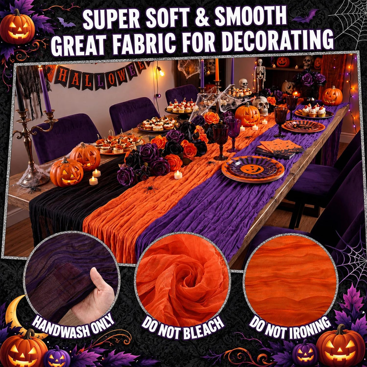 Remagr 12 Pcs Cheesecloth Gauze Table Runners, Halloween