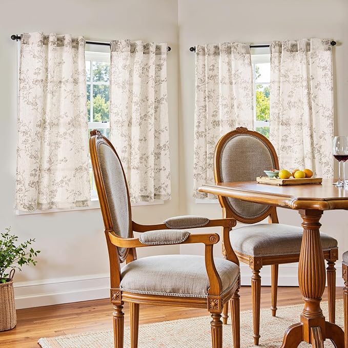 jinchan Floral Kitchen Curtains 45 Inch Linen Tier Curtains Farmhouse Cafe Half - Image 2