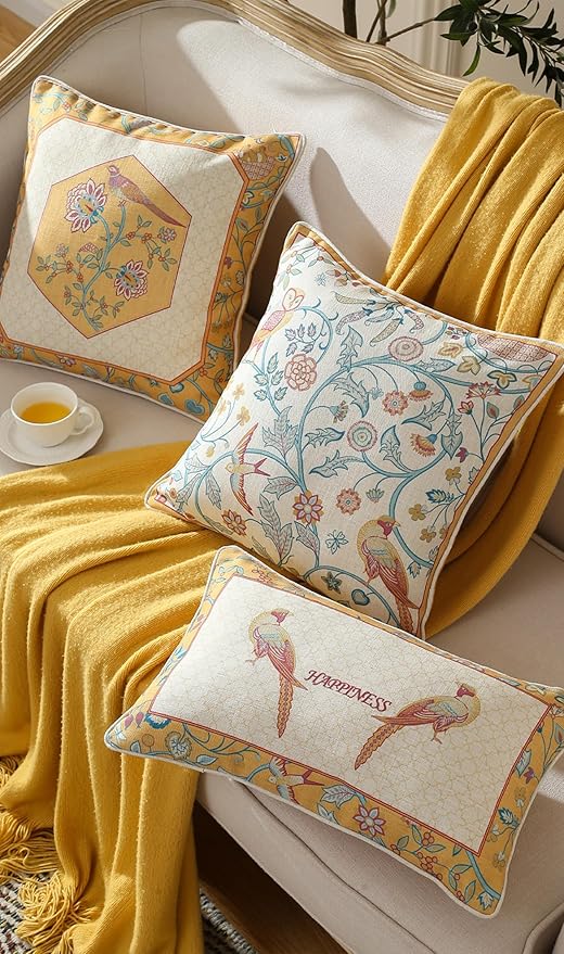 patdrea Design Yellow Linen Throw Pillow Covers Pack of 4, French Square Lumbar - Image 7