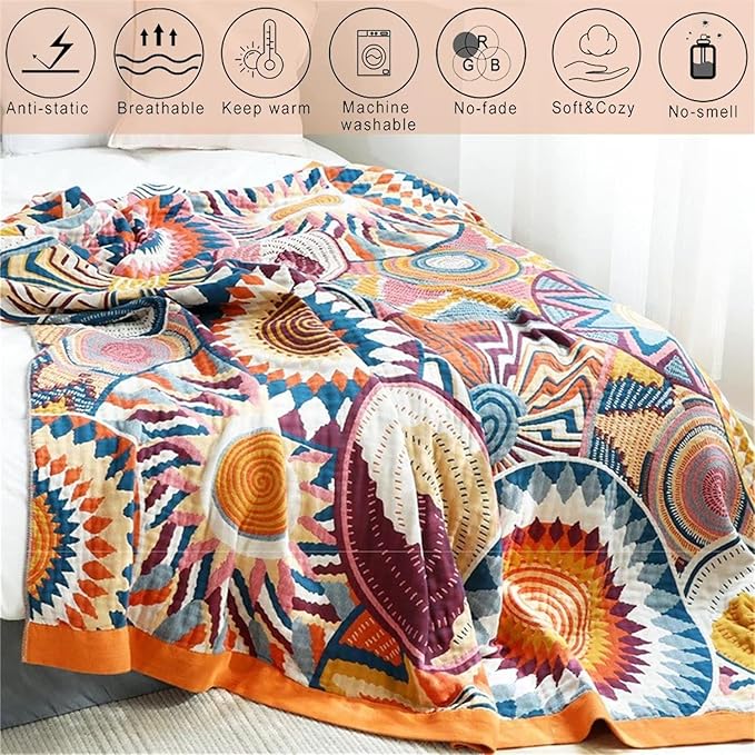 MSGKV Boho Throw Blanket for Bed Couch, 100% Cotton Throw Blankets 80''x 90'' - Image 6