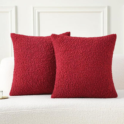 FUTEI Christmas Maroon Red Throw Pillow Covers 24x24 Inch Set of 2, Furry Faux by FUTEI