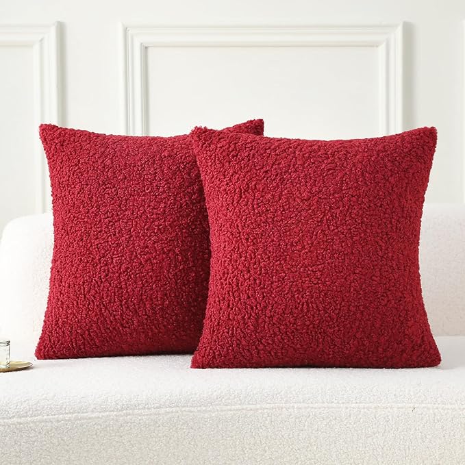 FUTEI Christmas Maroon Red Throw Pillow Covers 16x16 Inch Set of 2, Furry Faux by FUTEI