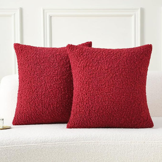 FUTEI Christmas Red Maroon Throw Pillow Covers 20x20 Inch Set of 2, Furry Faux by FUTEI