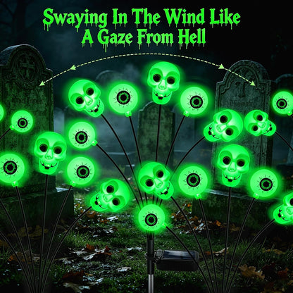 Halloween Decorations Outdoor, 4 Pack 24 LED Green Solar Scary Eyeball Lights, Waterproof Swaying Solar Firefly Light, Spooky Eyes Halloween Decor for Garden Yard Patio Lawn Pathway Party