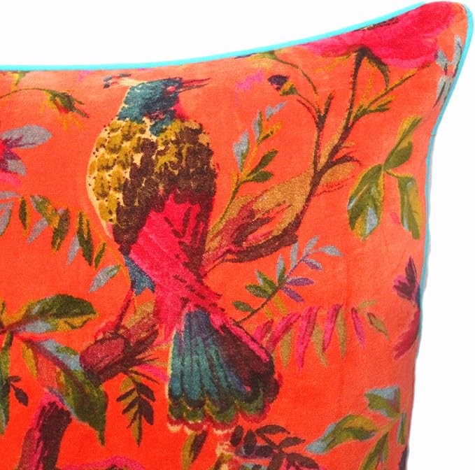 Eyes of India Velvet Floral Flower Bird Throw Pillow Sofa Cushion Cover Case - Image 2