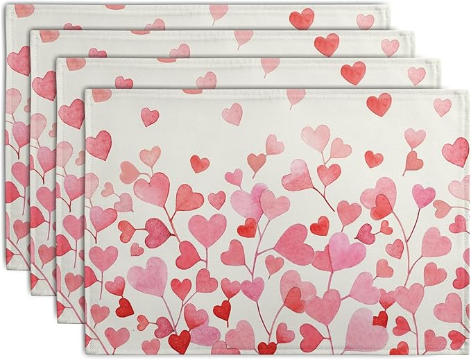 Pink Love Heart Valentine's Day Placemats Set of 4 Valentine Seasonal Holiday by Wnoesat