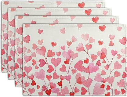 Pink Love Heart Valentine's Day Placemats Set of 4 Valentine Seasonal Holiday by Wnoesat