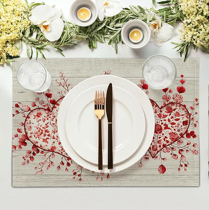 Valentine Wooden Heart Placemats Set of 4, 12x18 Inch Valentines Chinoiserie - Image 3