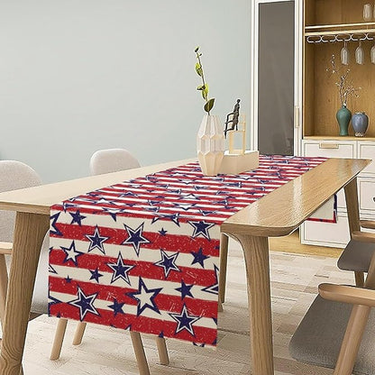 4th of July Table Runner, Vintage American Independence Day Stripes and Stars - Image 3