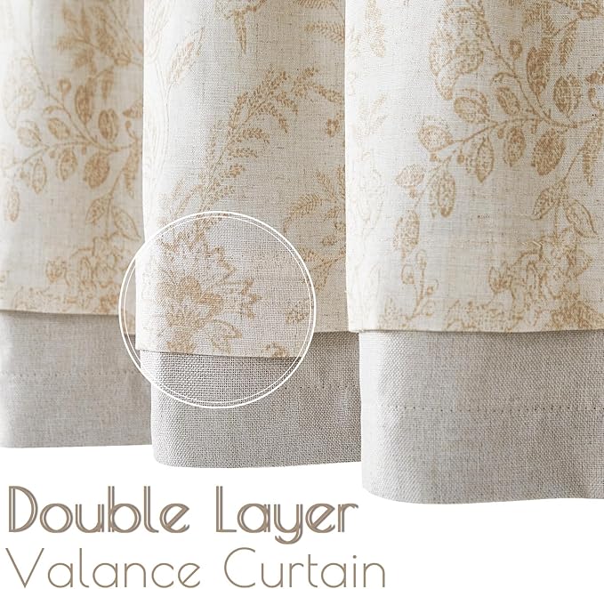 jinchan Linen Valance Curtain Farmhouse Floral Printed Small Window Curtain - Image 5