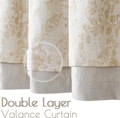 jinchan Linen Valance Curtain Farmhouse Floral Printed Small Window Curtain - Image 5