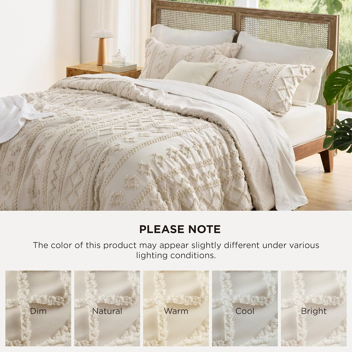 bedsure tufted boho comforter set full, bedroom decor, front angle view