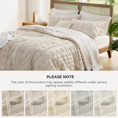 bedsure tufted boho comforter set full, bedroom decor, front angle view