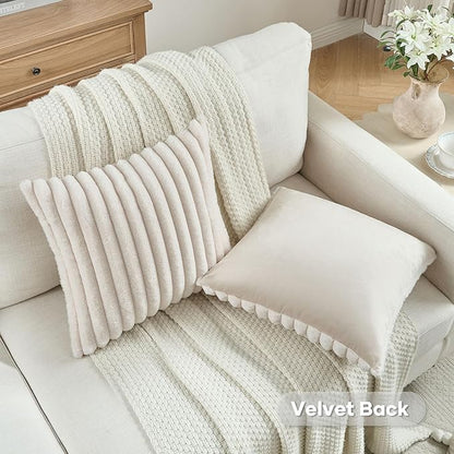 FUTEI Light Beige Throw Pillow Covers Set of 2, 22x22 Inch Striped Texture - Image 4