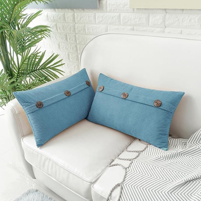 HWY 50 Smoke Blue Chenille Throw Pillow Covers 12x20 Inch - Image 3