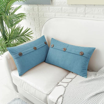 HWY 50 Smoke Blue Chenille Throw Pillow Covers 12x20 Inch - Image 3