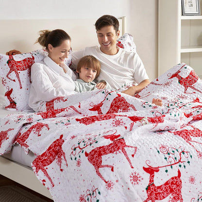 hansleep christmas bedspread king size, red reindeer quilt, view 9