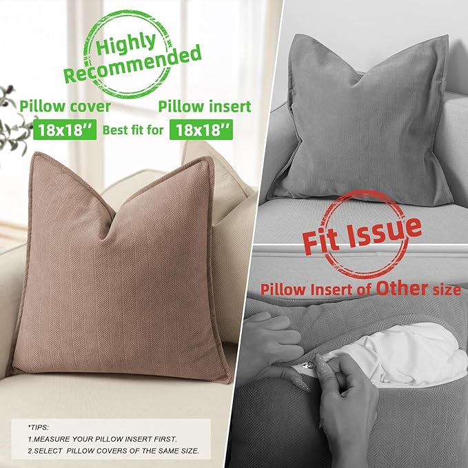 ZWJD Khaki Pillow Covers 18x18 Set of 2 Chenille Throw Pillow Covers - Image 3