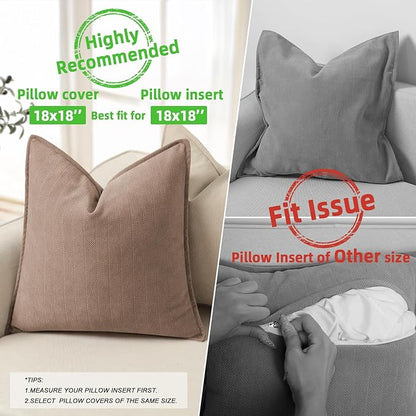 ZWJD Khaki Pillow Covers 18x18 Set of 2 Chenille Throw Pillow Covers - Image 3
