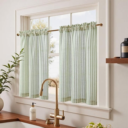 jinchan Linen Kitchen Curtains 36 Inch Length Striped Tier Curtains Ticking - Image 2