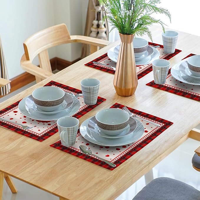 Giwawa 4PCs Valentines Day Placemats 12x18 Inch Love Hearts Rose Flower Place - Image 7