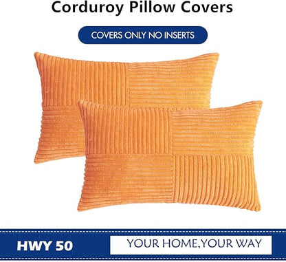 HWY 50 Orange Corduroy Patchwork Throw Pillow Covers 12x20 Inch Rectangle - Image 7
