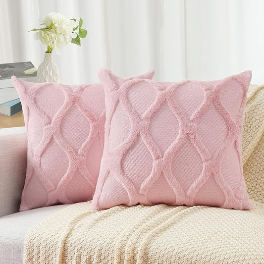 decorUhome Throw Pillow Covers 24x24 Inch Set of 2, Soft Plush Faux Fur Wool by decorUhome