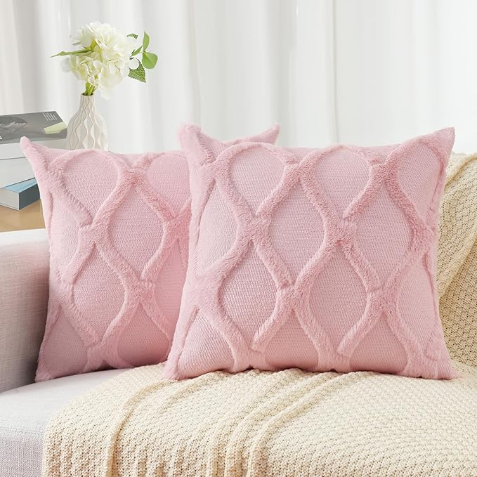 decorUhome Throw Pillow Covers 18x18 Inch Set of 2, Soft Plush Faux Fur Wool by decorUhome