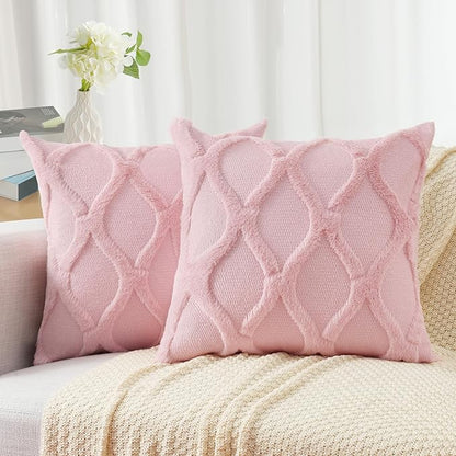 decorUhome Throw Pillow Covers 18x18 Inch Set of 2, Soft Plush Faux Fur Wool by decorUhome