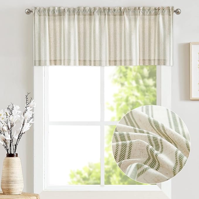 jinchan Striped Valance Farmhouse Window Treatment Linen- Polyester Textured - Image 2