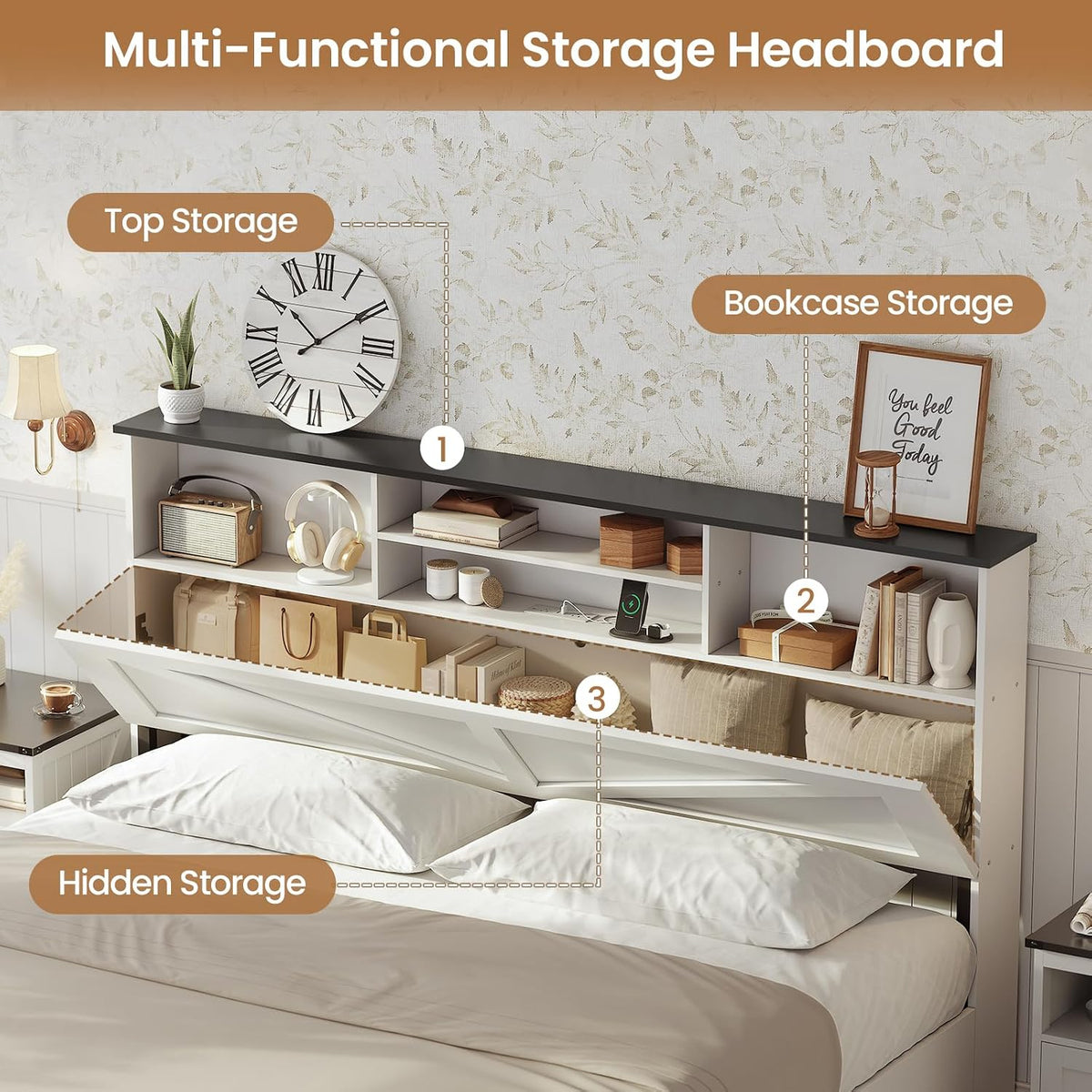aogllati farmhouse king bed frame bed frame with, close-up detail