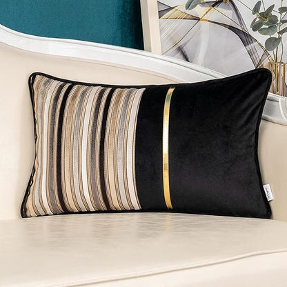 Yangest Black Striped Patchwork Throw Pillow Cover Gold Leather Cushion Cover by Yangest