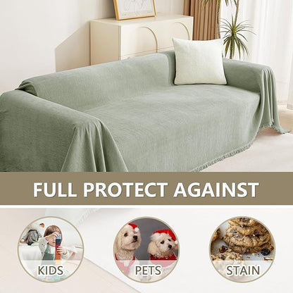 MYSKY HOME Green Sofa Covers Tassel Couch Cover - Image 4