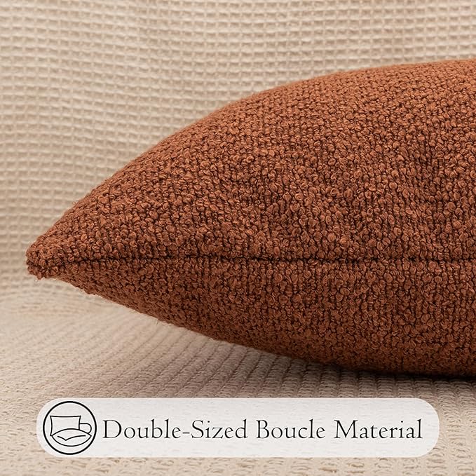 14x26 inch Boucle Lumbar Pillow Cover, Rust Woven Texture Neutral Long Pillow - Image 6