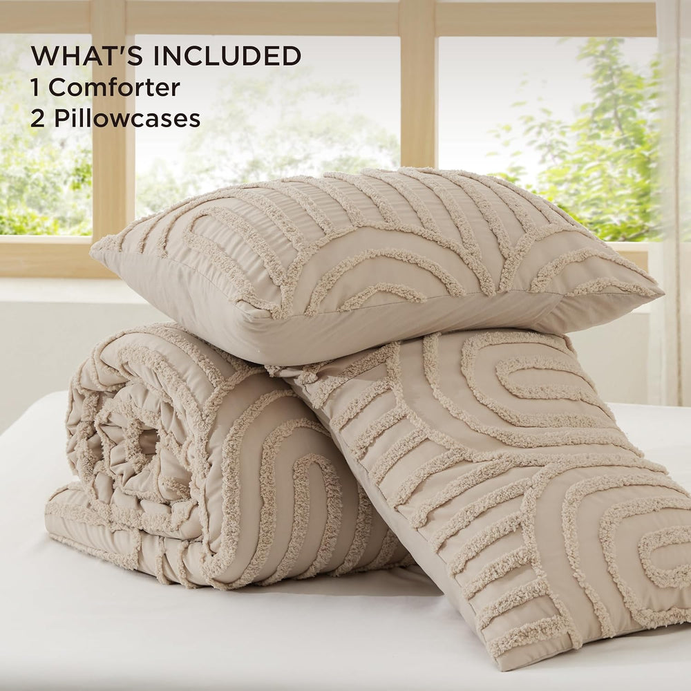 Bedsure Boho Comforter Set Queen,Bedroom Decor Cozy Bedding Set Khaki