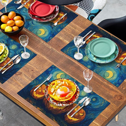 Halloween Placemats Set of 4 Pumpkin Vincent Van Gogh Starry Night Art Linen - Image 7
