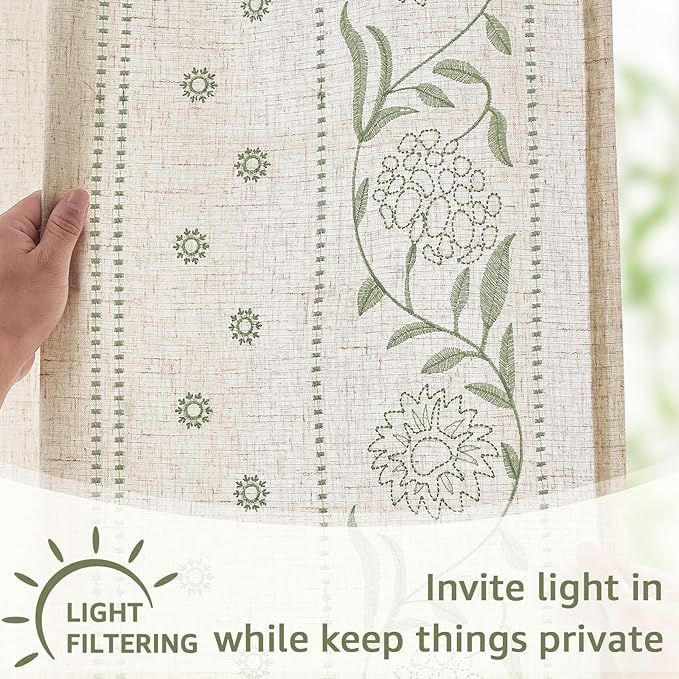 jinchan Winslow Linen Curtains for Bedroom 63 Inches Length Embroidered - Image 5